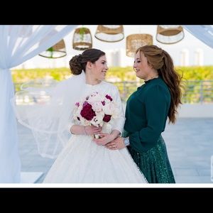 Green 2 piece wedding gown